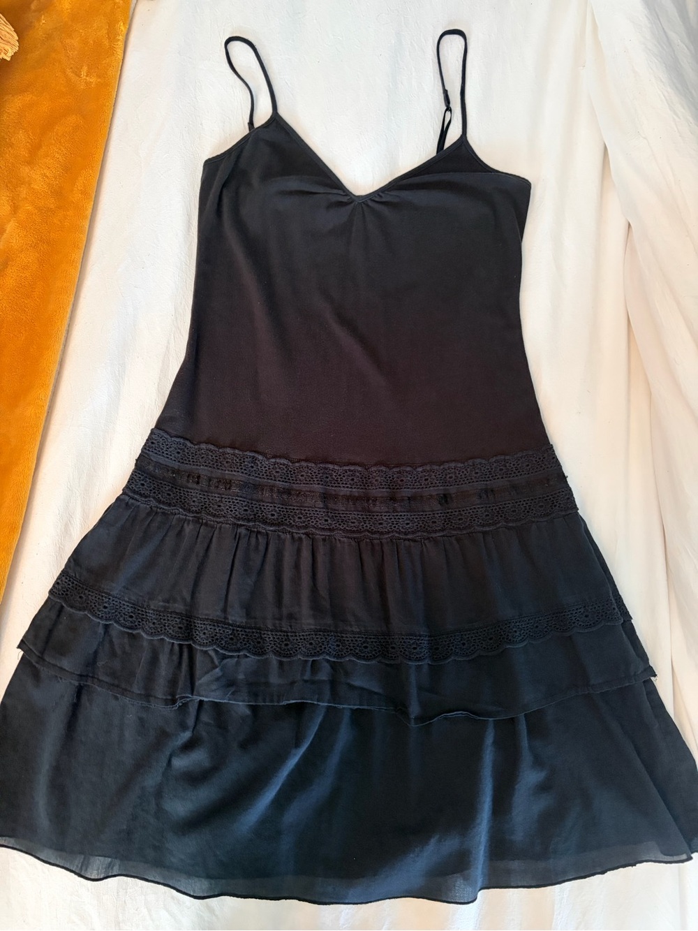 Black Lace-Trim Spaghetti Strap Mini Dress